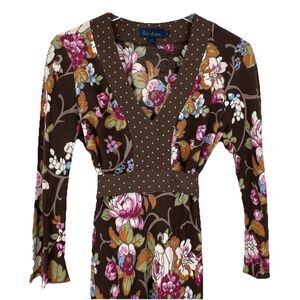 Boden Jersey MIDI Dress Floral DOT‎ COTTAGECORE Prairie 8L LONG Autumn